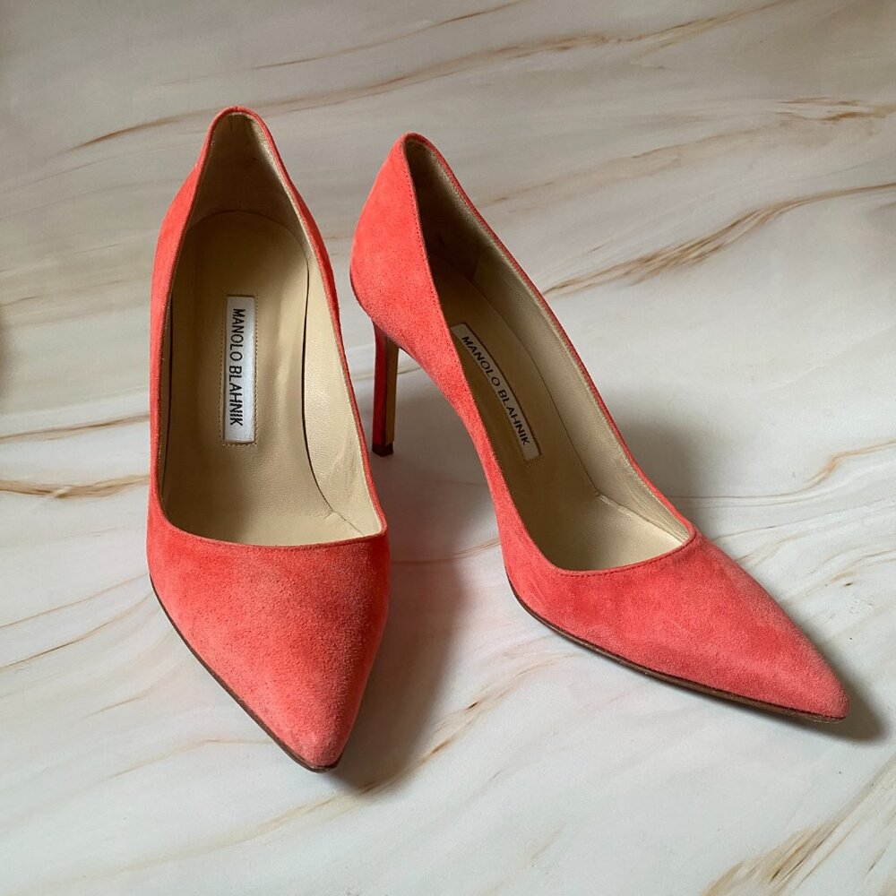 Manolo Blahnik Coral Suede Pointed-Toe Pumps
